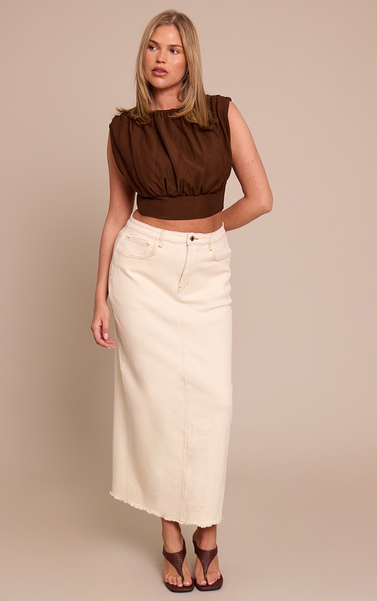 Shape Chocolate Woven Ruched Boat Neck Top image 3