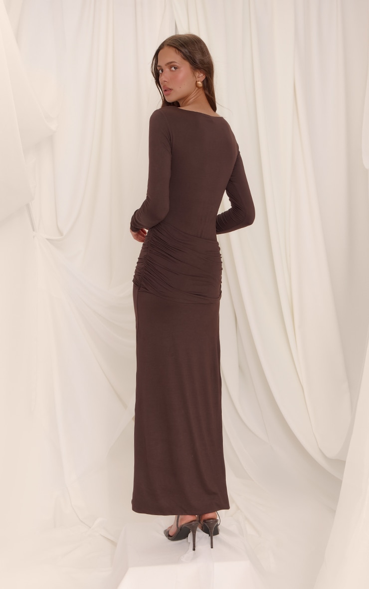 Chocolate Soft Touch Boat Neck Wrap Detail Maxi Dress image 2