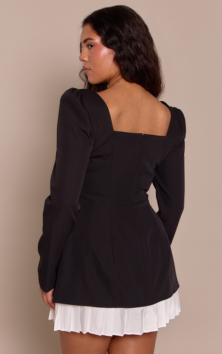 Shape Black Pleated Shoulder Pad Mini Dress image 2
