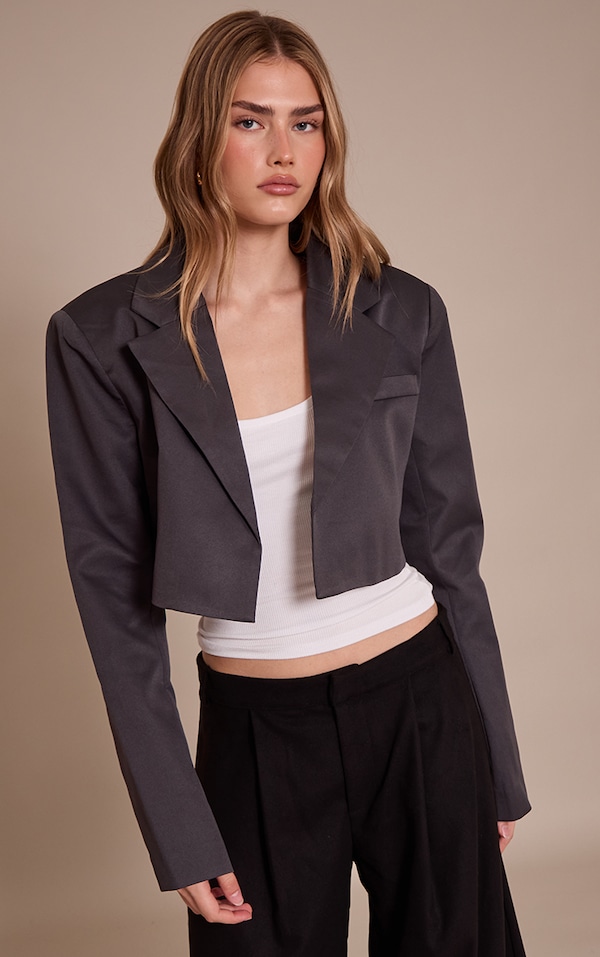 Charcoal Tailored Cropped Blazer 