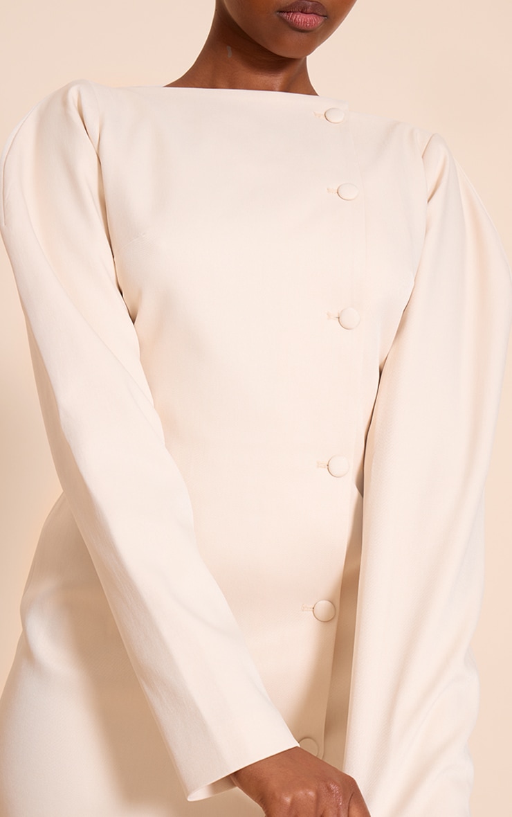 Cream Woven Slash Neck Button Detail Mini Dress image 4