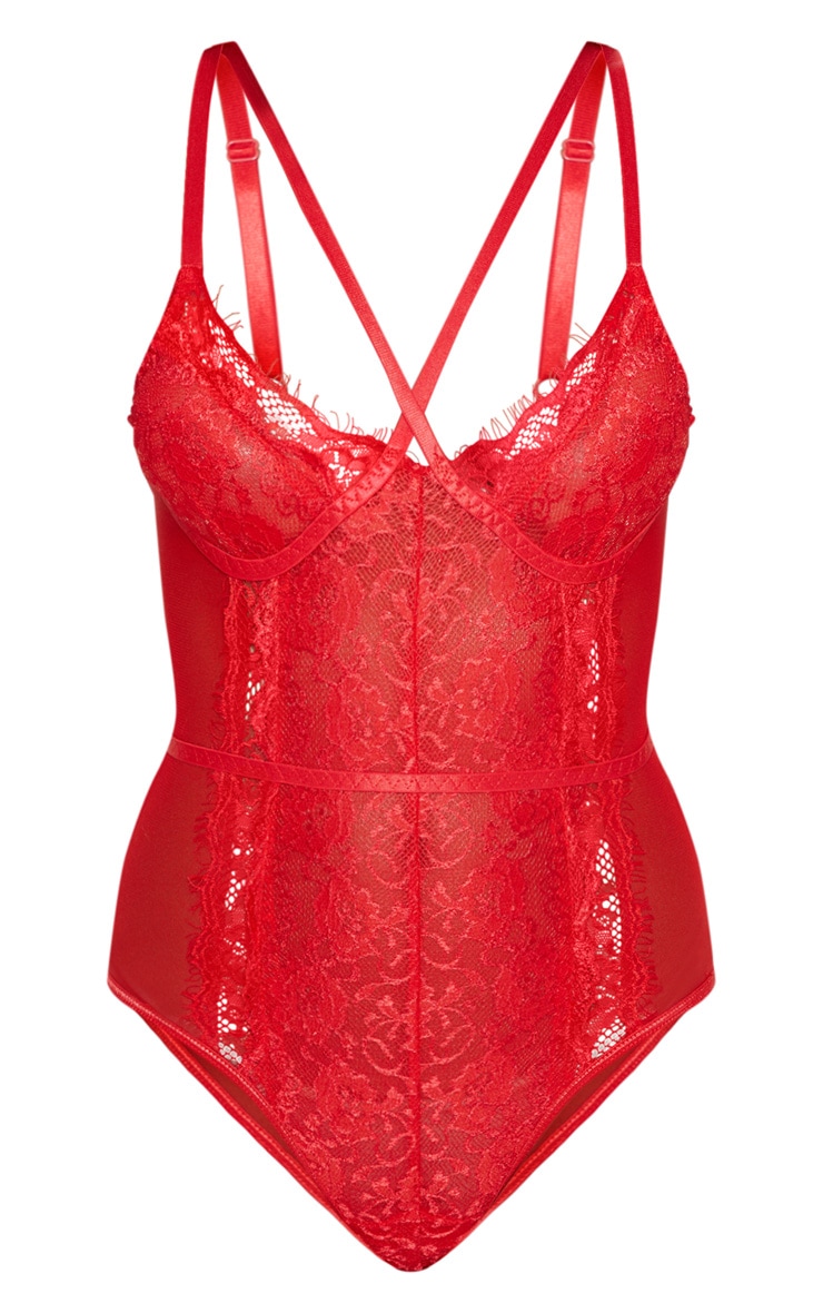 red cross front mixed lace body 4 legs Red cross front mixed lace body 4 legs