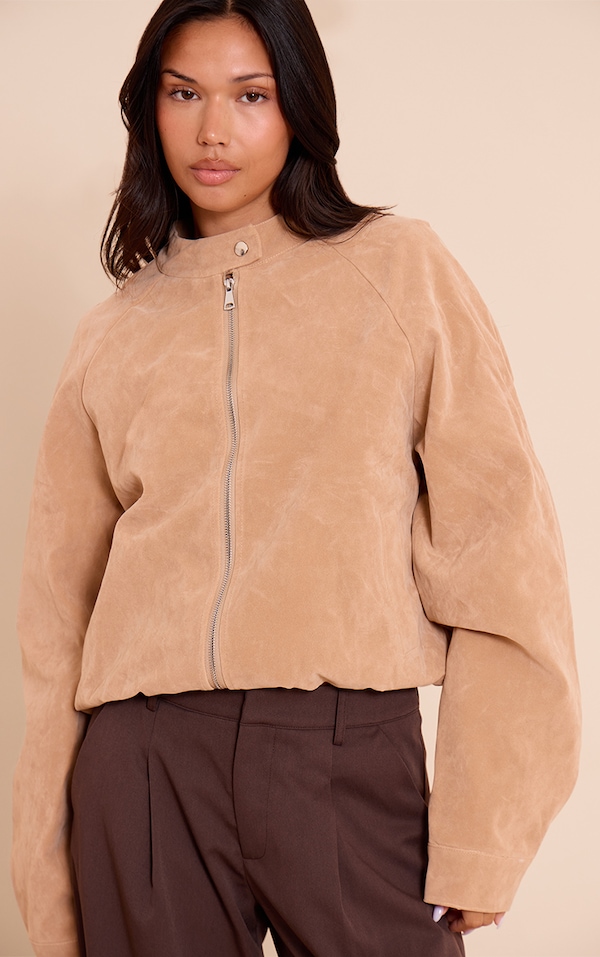 Sand Faux Suede Racer Neck Jacket