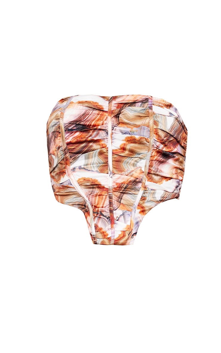 Brown Marble Printed Structured Satin Panel Detail Corset image 5