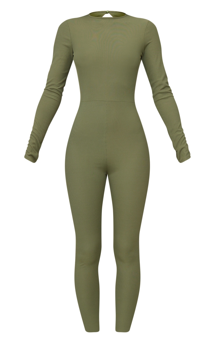 Moss Khaki Rib Long Sleeve Thumb Hole Jumpsuit image 5