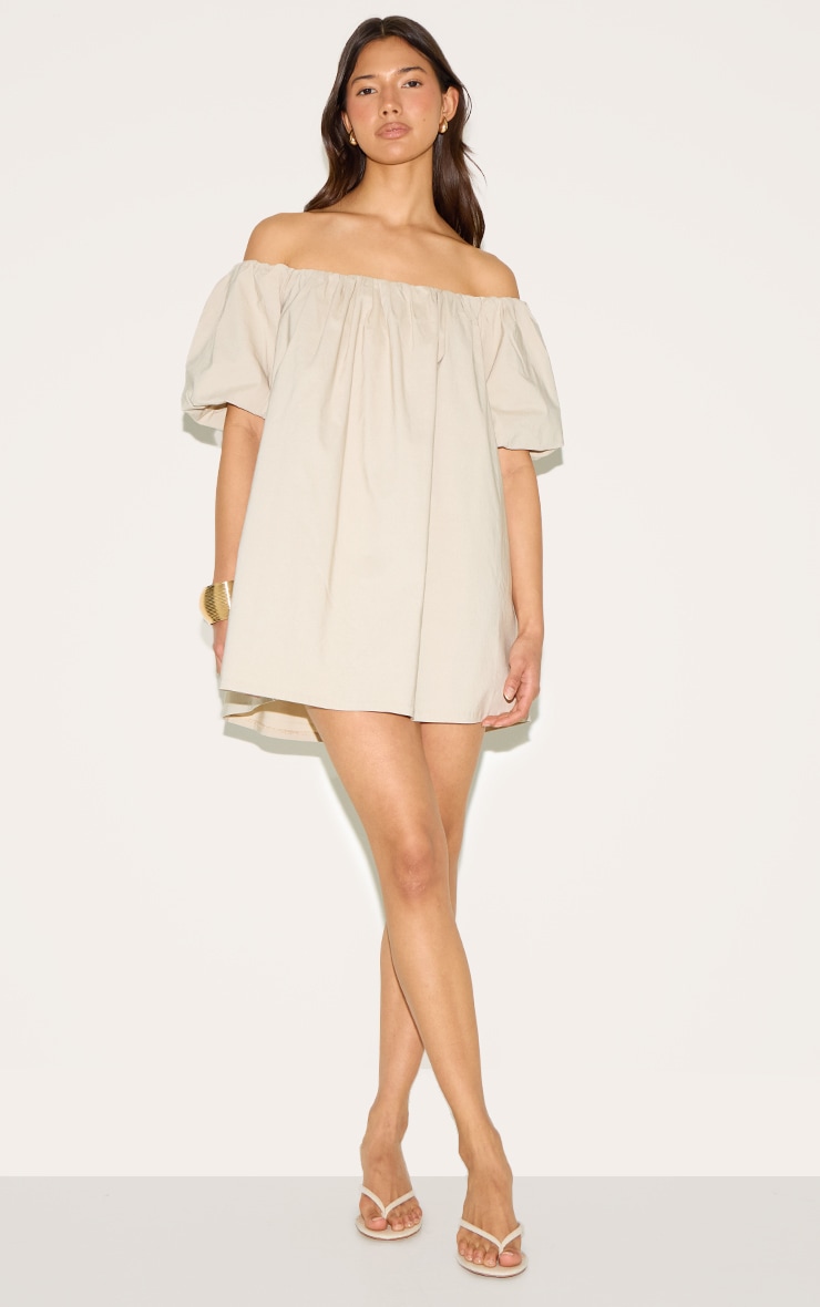 Stone Bardot Puff Sleeve Shift Dress image 3