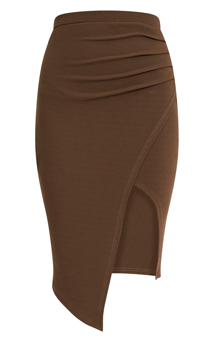 Samira Khaki Wrap Front Crepe Midi Skirt Skirts PrettyLittleThing