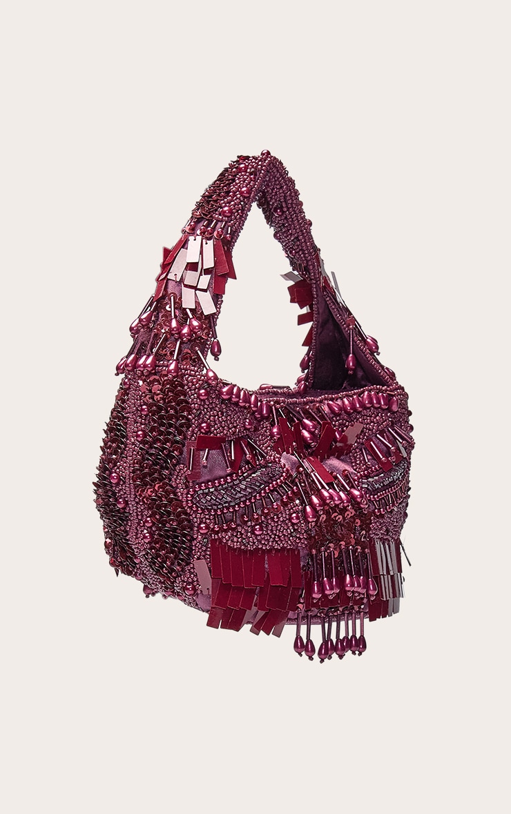 Plum Ornate Sequin Beaded Bag image 3