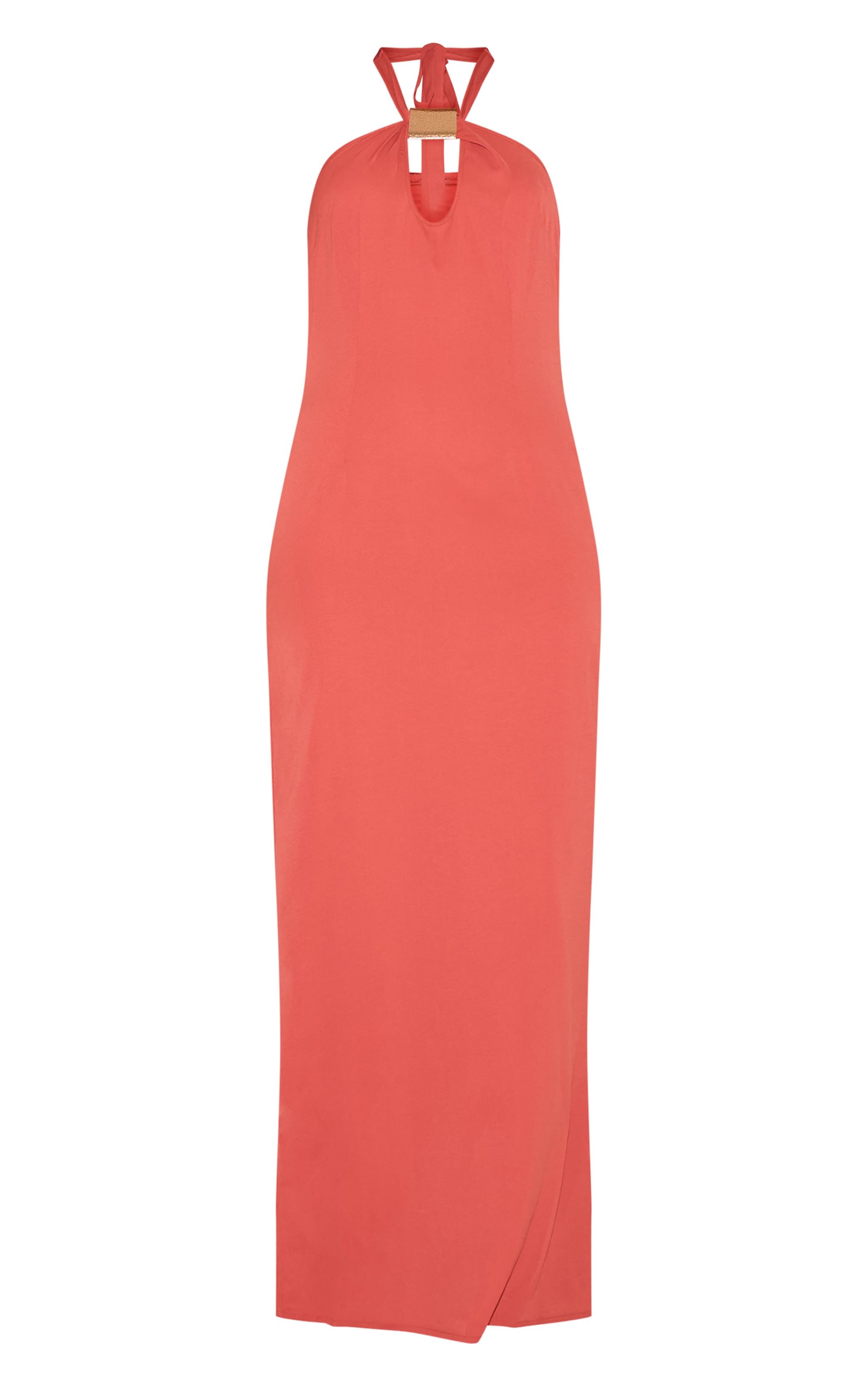 Rust Woven Halter Neck Trim Detail Maxi Dress image 5