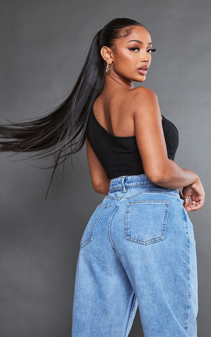 Shape Black Sheer Rib One Shoulder Bardot Crop Top image 2