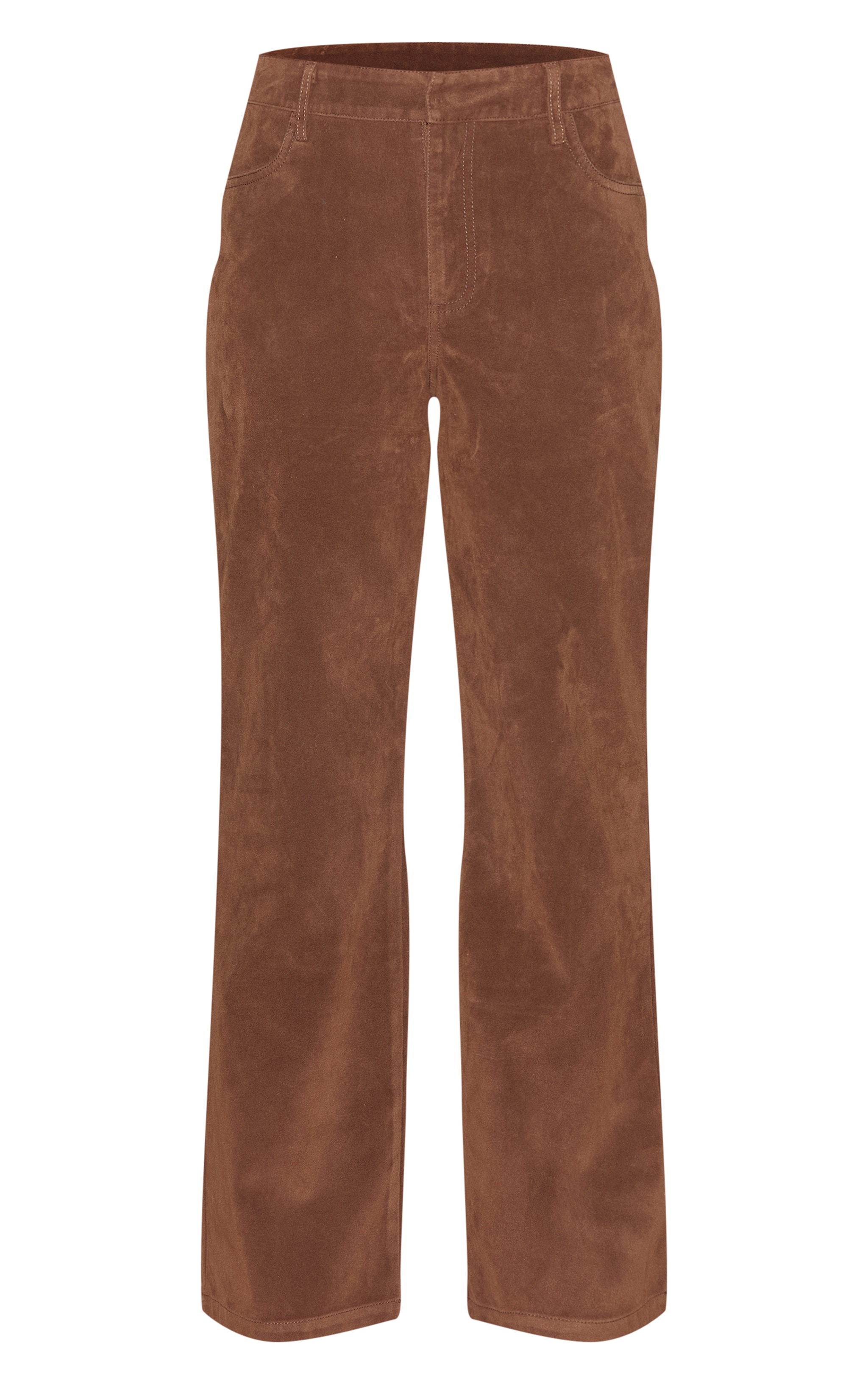 Dark Chocolate Faux Suede Mid Rise Straight Leg Pants image 1