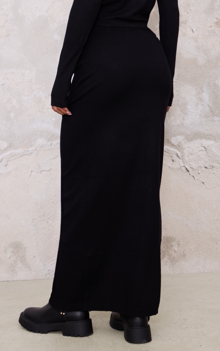 Black Basic Fine Knit Maxi Skirt image 3