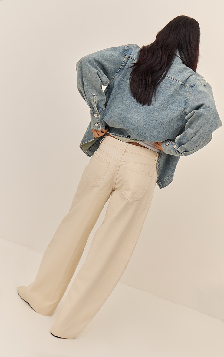 Ecru Low Rise Barrel Jeans image 3