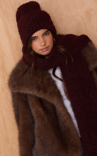 Bonnet en maille tricot boule bicolore bordeaux