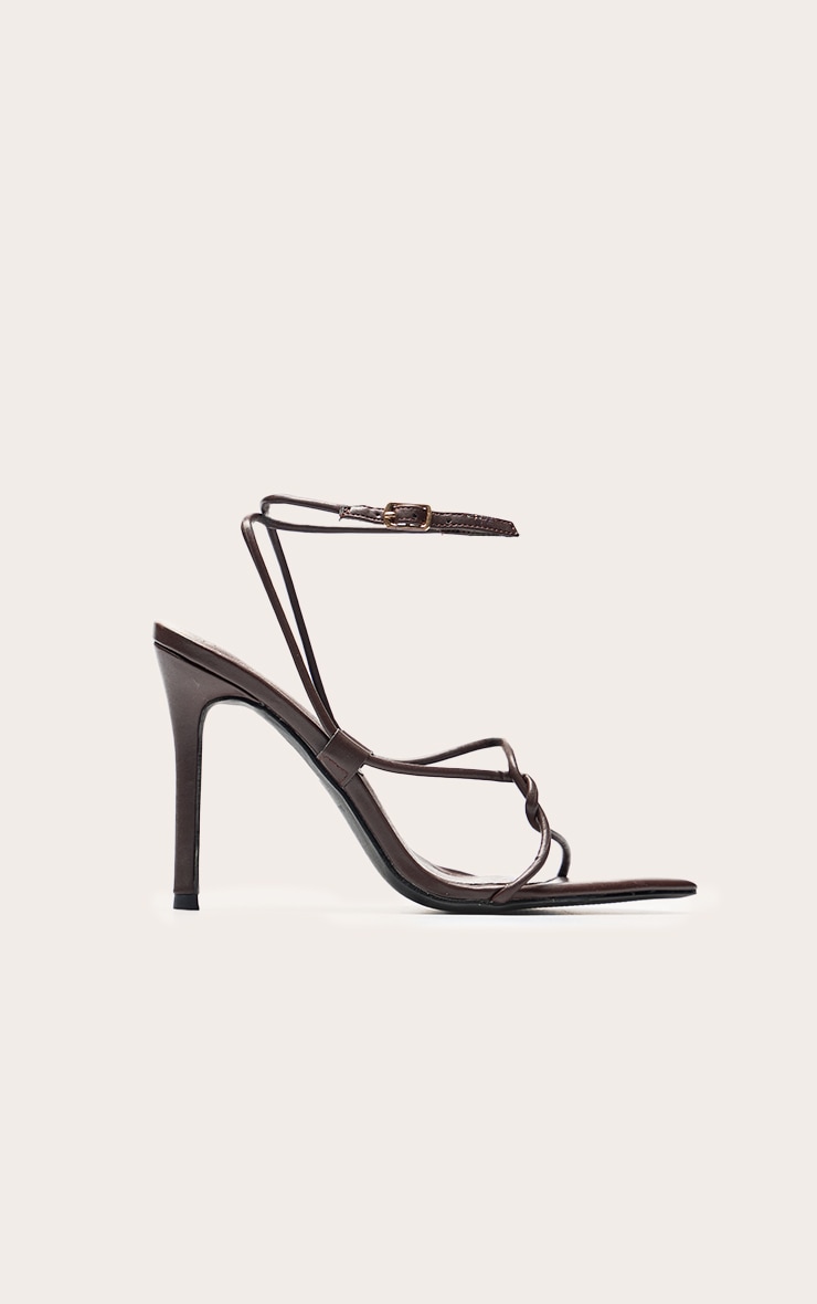 Chocolate PU Twist Strap Point Toe Heeled Sandals image 2