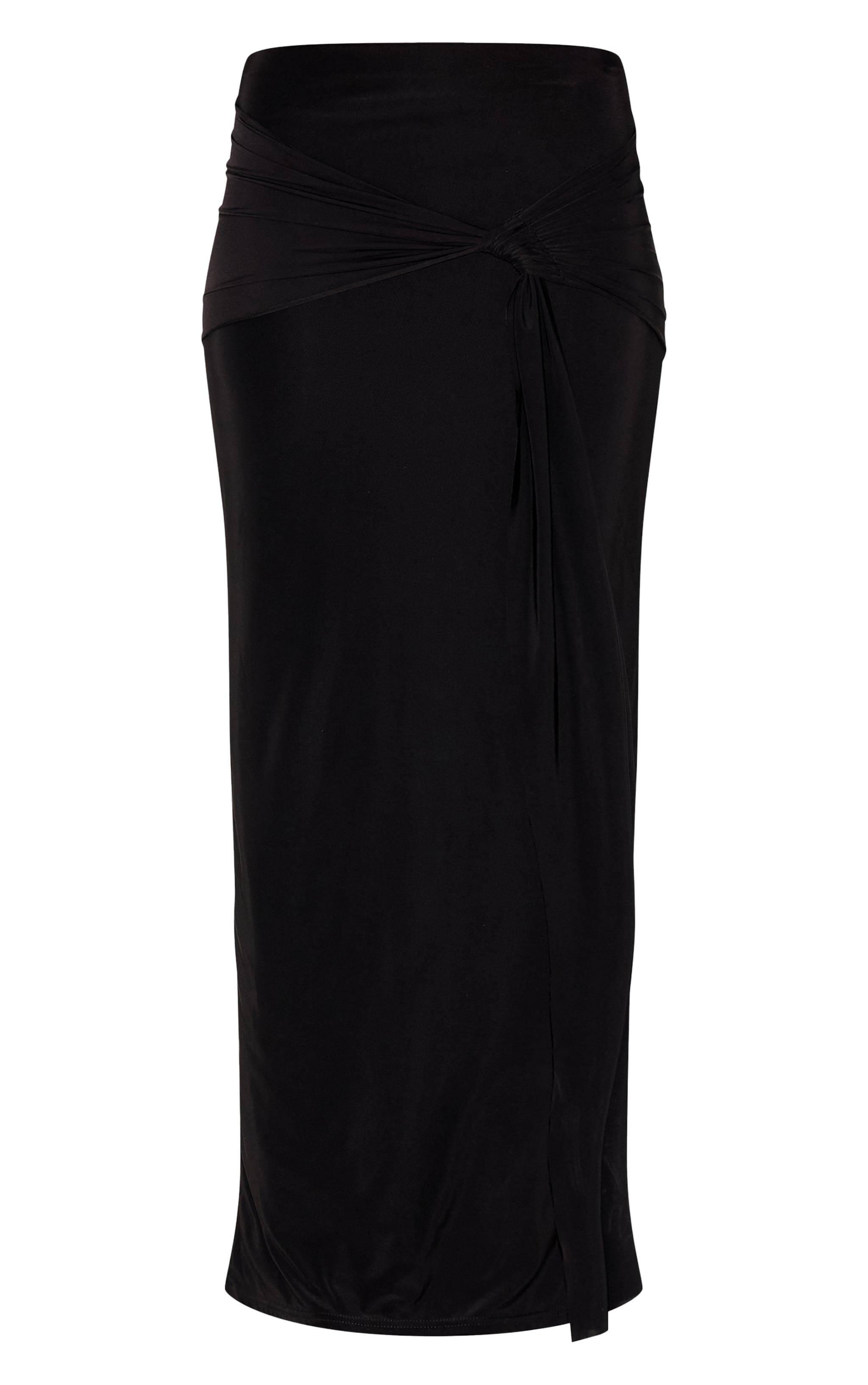 Black Double Layer Slinky Ruched Drape Maxi Skirt image 5