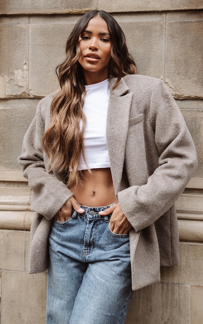 Blazer oversize en effet laine texturé vison