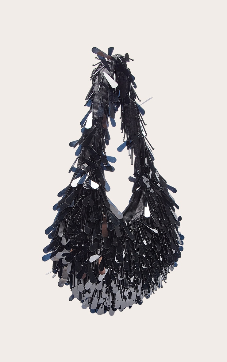 Black Embellished Sequin Shoulder Bag image 3