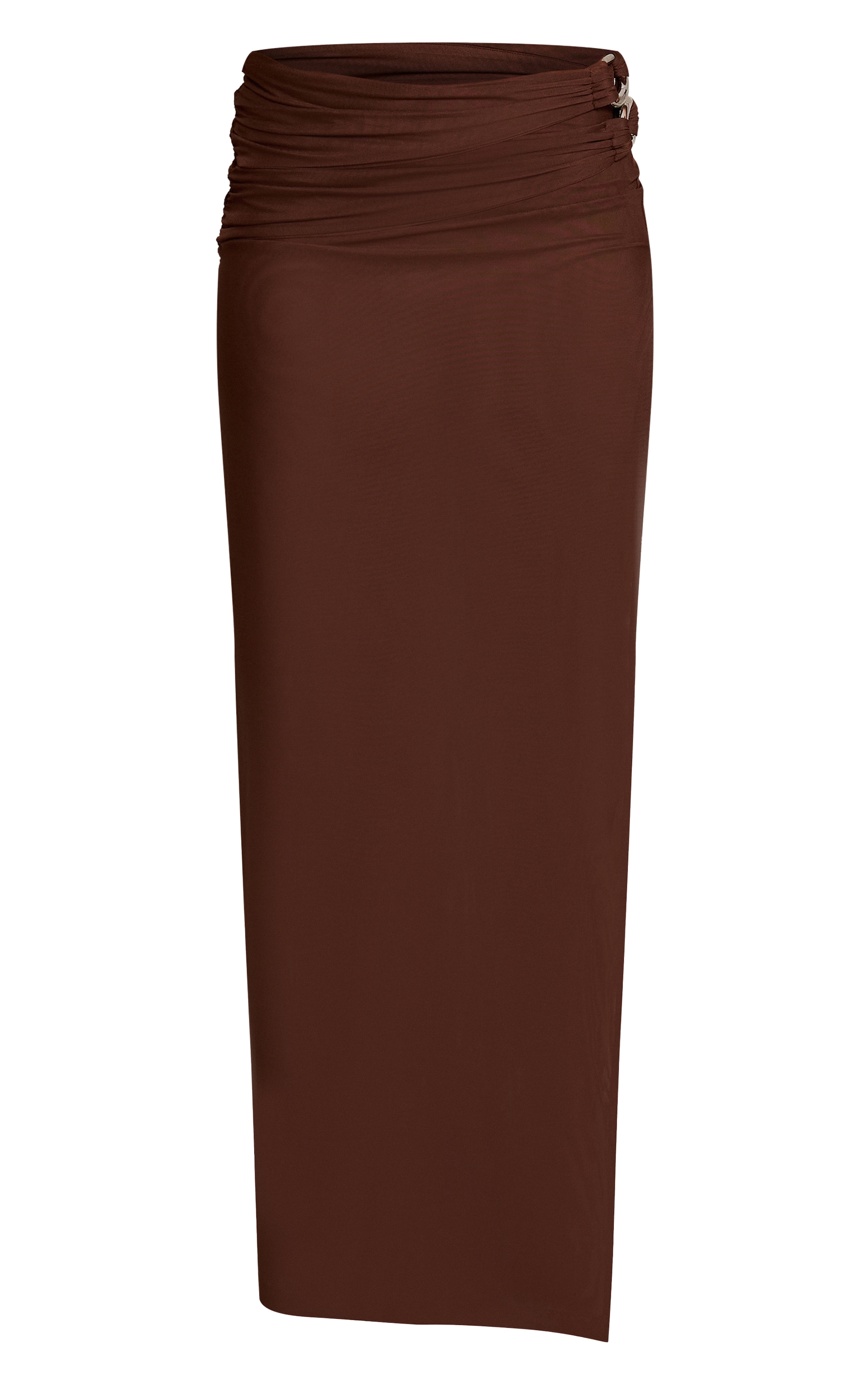 Chocolate Double Layer Mesh Trim Detail Maxi Skirt  image 5