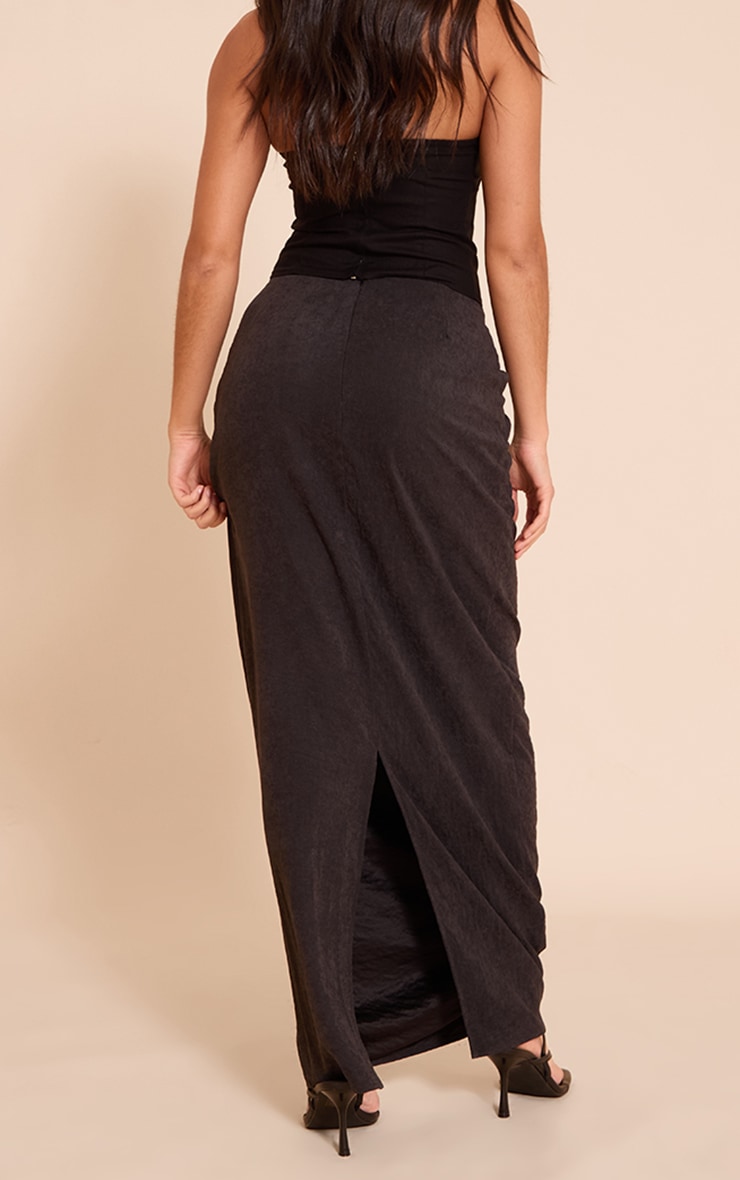 Black Peachskin Drape Front Maxi Skirt image 3