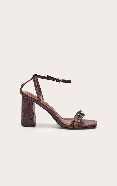 Sandales carrées en PU imprimé serpent à talon carré et boucles