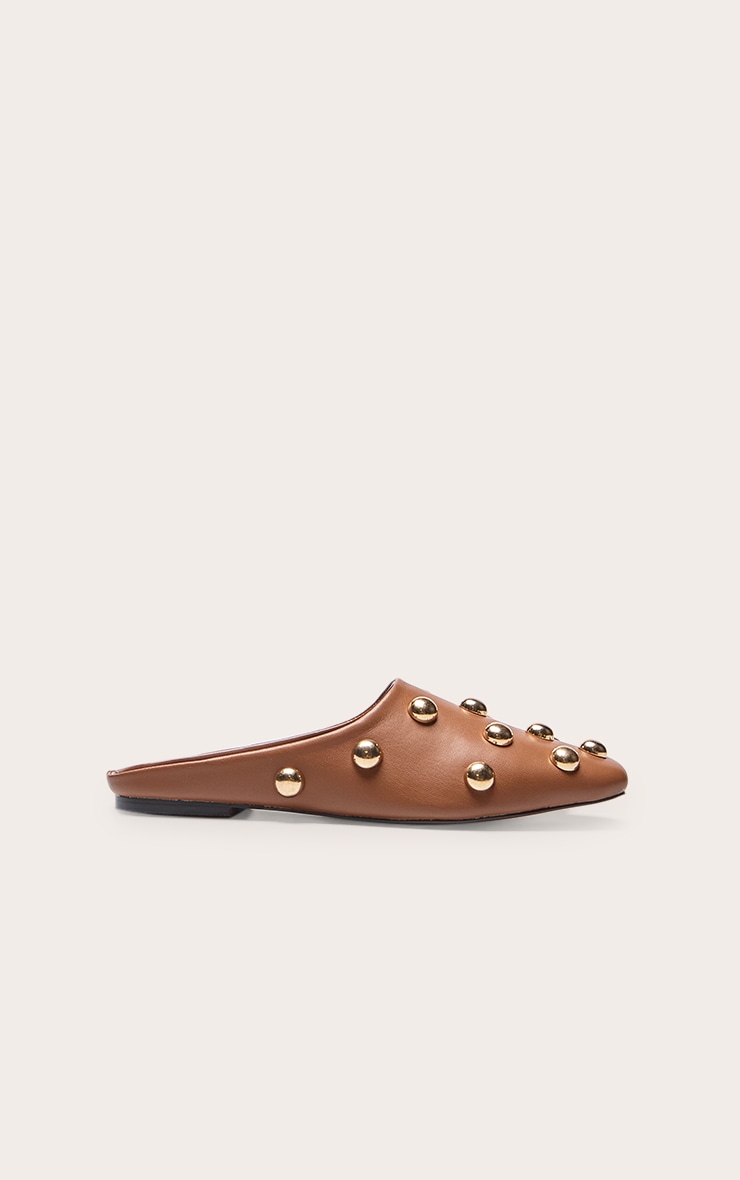 Tan Dome Stud Slip On Mules image 2