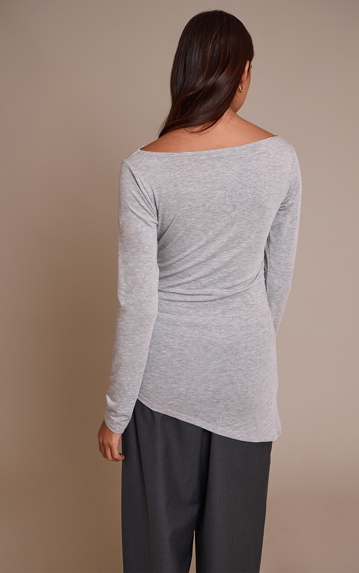 Grey Marl Asymmetric Hem Detail Long Sleeve Top image 2