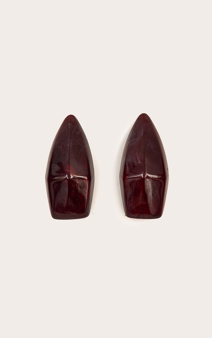 Red Marbled Resin Oversized Statement Earrings image 2
