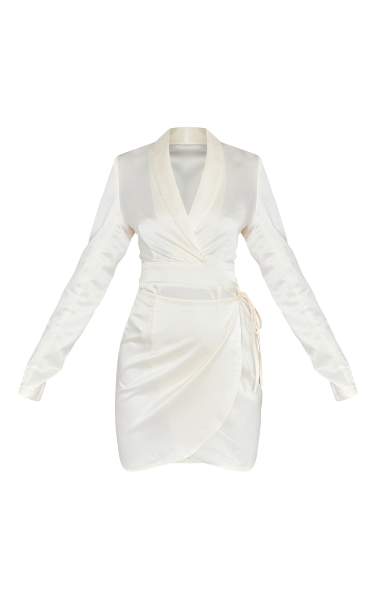 Cream Wrap Detail Satin Blazer Style Dress image 5