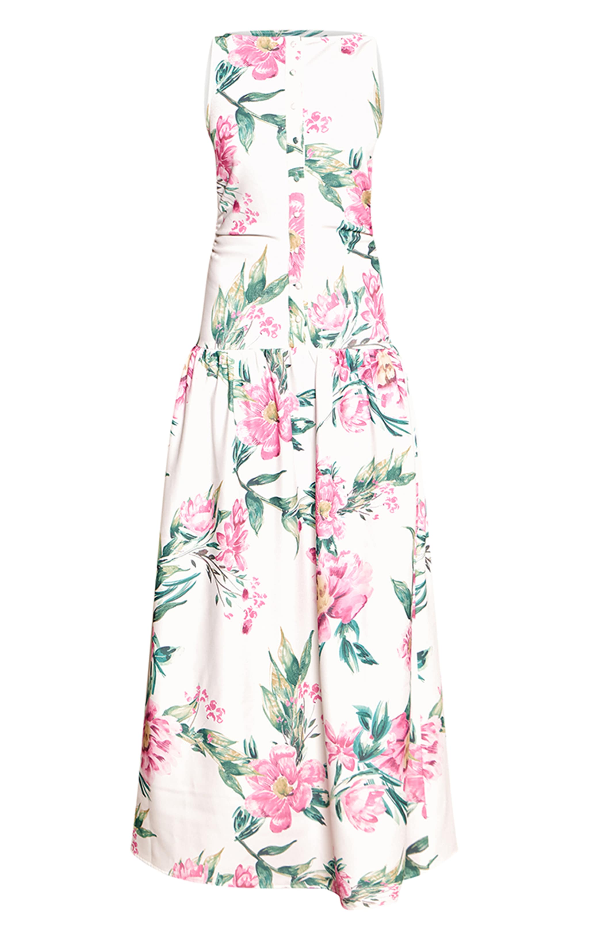 Cream Floral Woven Button Dropped Waist Maxi Dress image 5