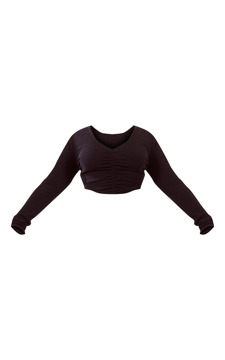 Plus Black Ruched Front Long Sleeve Top image 5