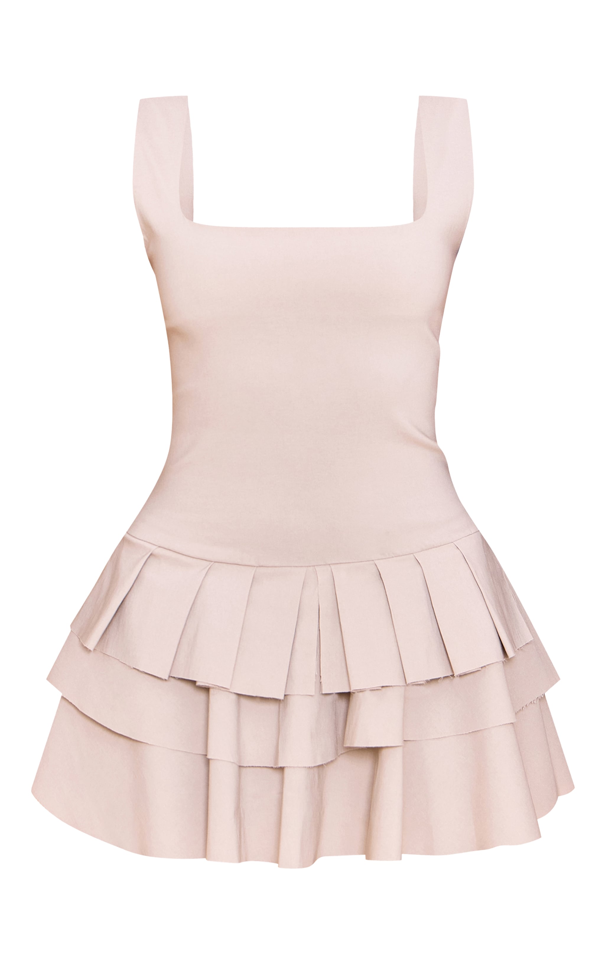 Light Taupe Stretch Woven Pleated Skort Romper image 5