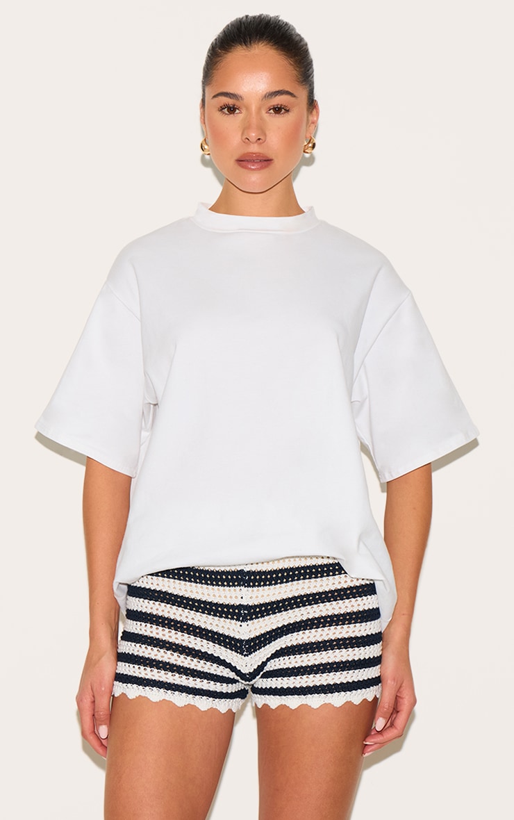 Navy Stripe Crochet Shorts image 4