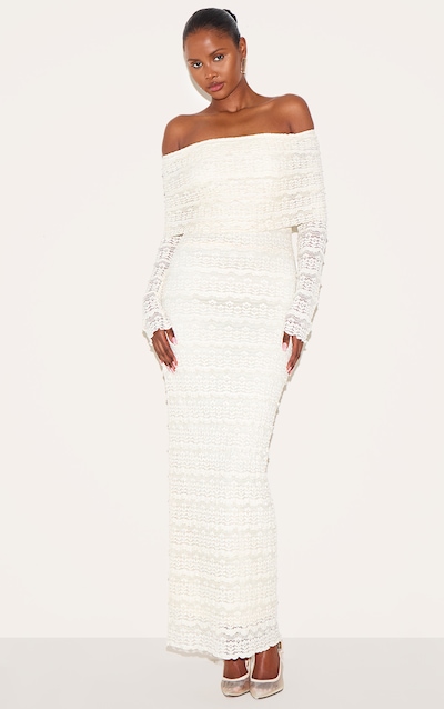 White Textured Bardot Maxi Dress