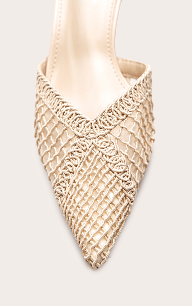 Nude Textured Mesh Slingback Court Heels image 5