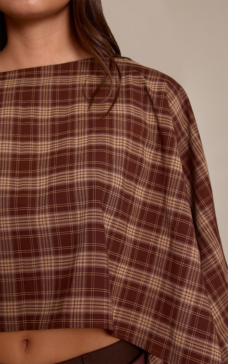 Brown Check Woven Cape Style Top image 4