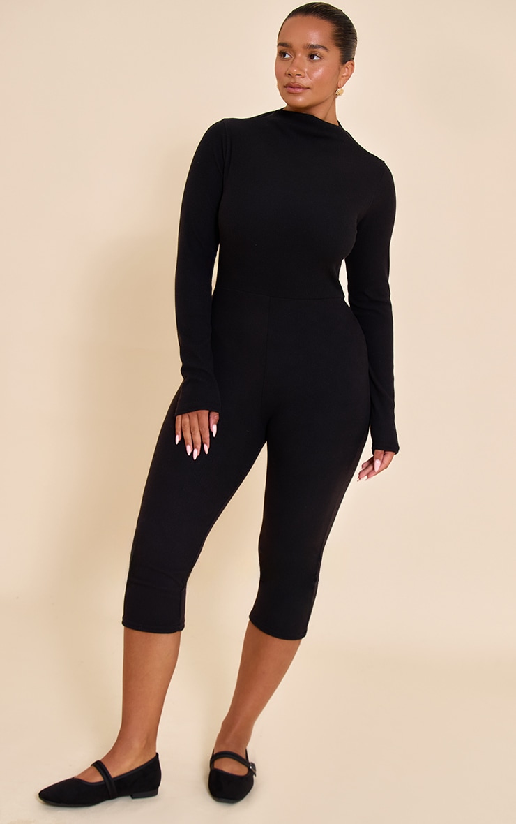 Shape Black Micro Rib High Neck Capri Jumpsuit image 2