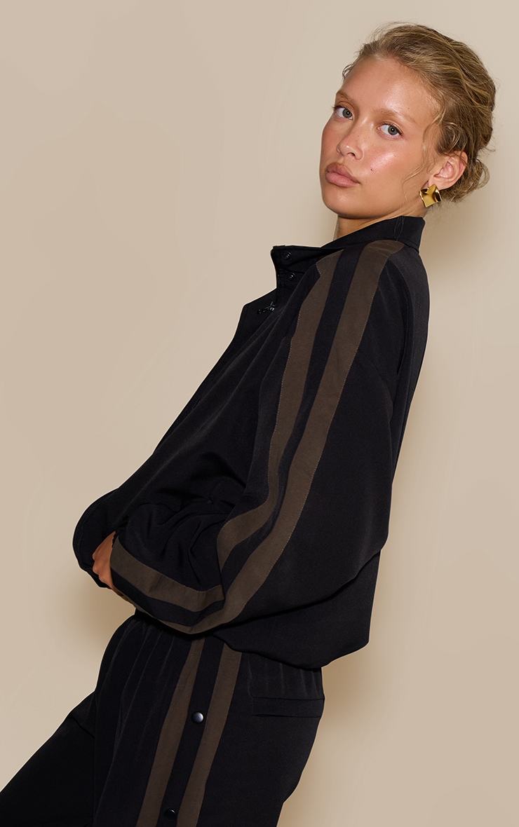 Black Tricot Stripe Detail Popper Side Sweatpants image 1