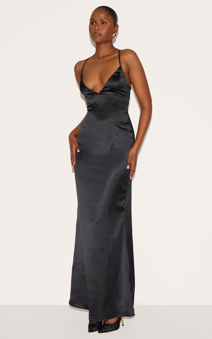 Black Satin Tie Back Maxi Dress image 3