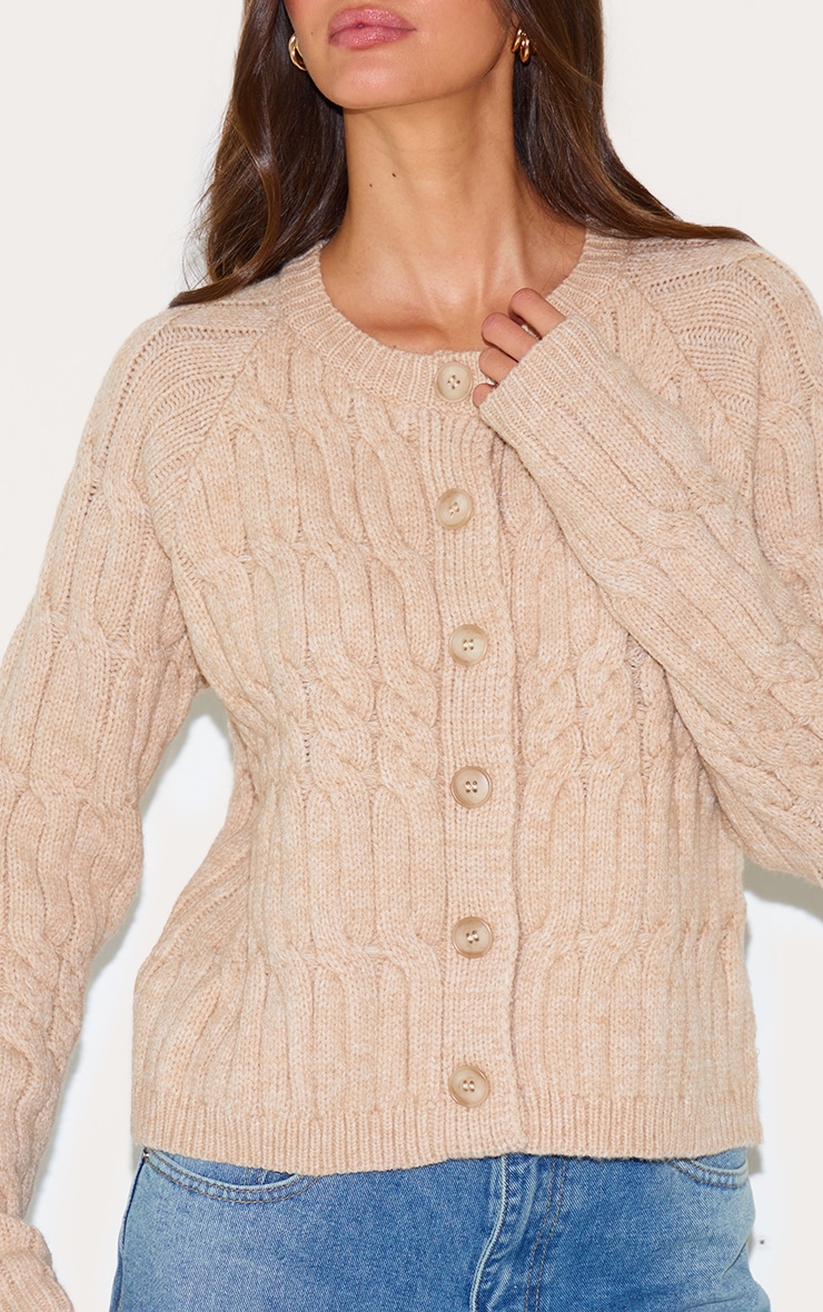 Oatmeal Cable Knit Button Up Cardigan image 4