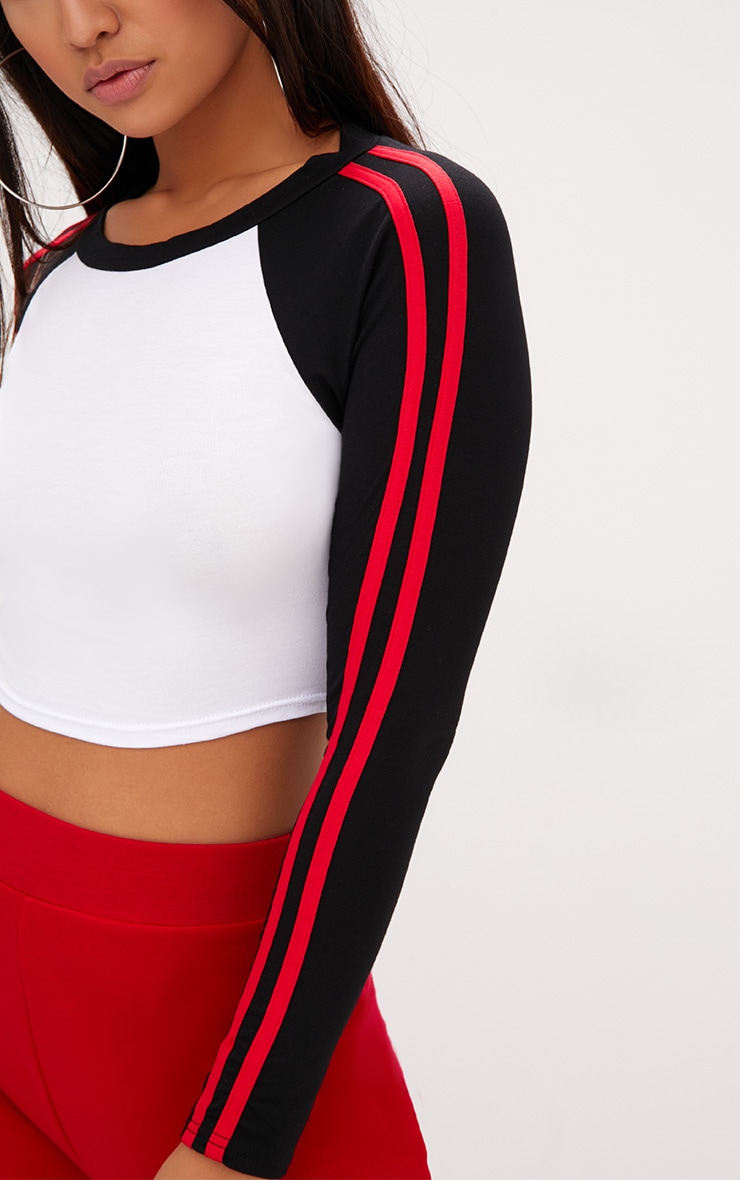 White Jersey Stripe Sleeve Contrast Top PrettyLittleThing IE