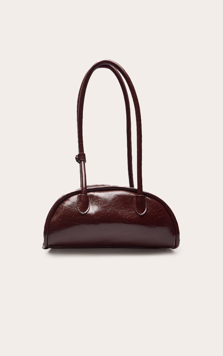 Burnt Red Crinkle PU Bowler Shoulder Bag image 2