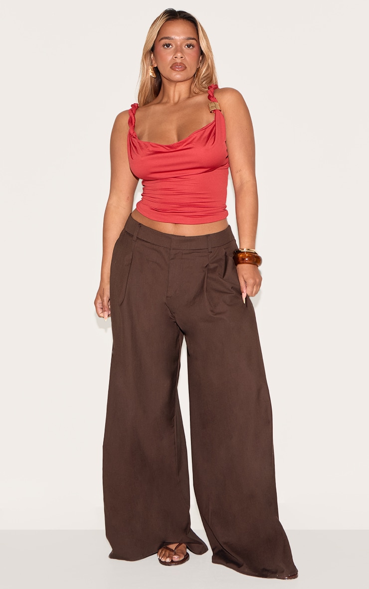 Shape Red Cowl Neck Twisted Gold Trim Strap Top image 3