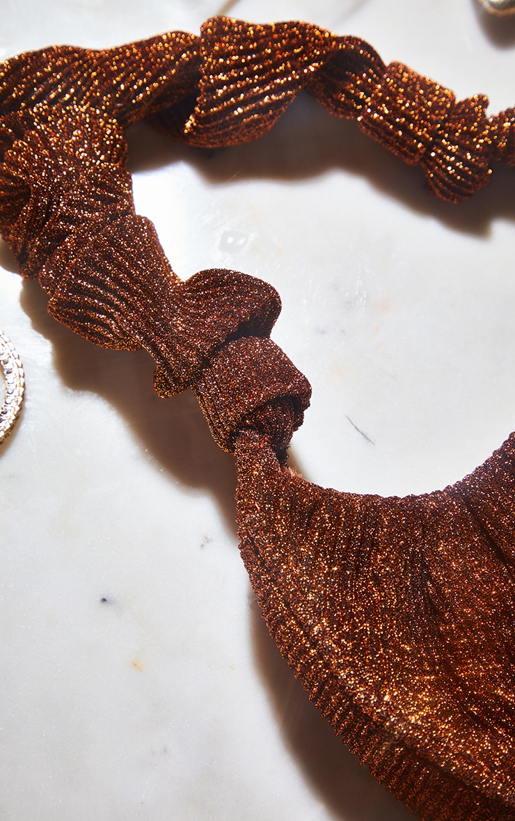 Chocolate Glitter Extreme Ruched Handle Shoulder Bag image 3