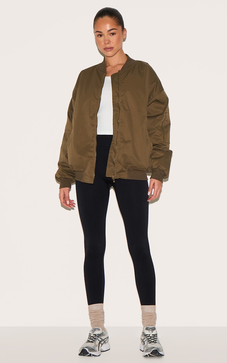 Khaki Classic Oversized Bomber Jacket image 3