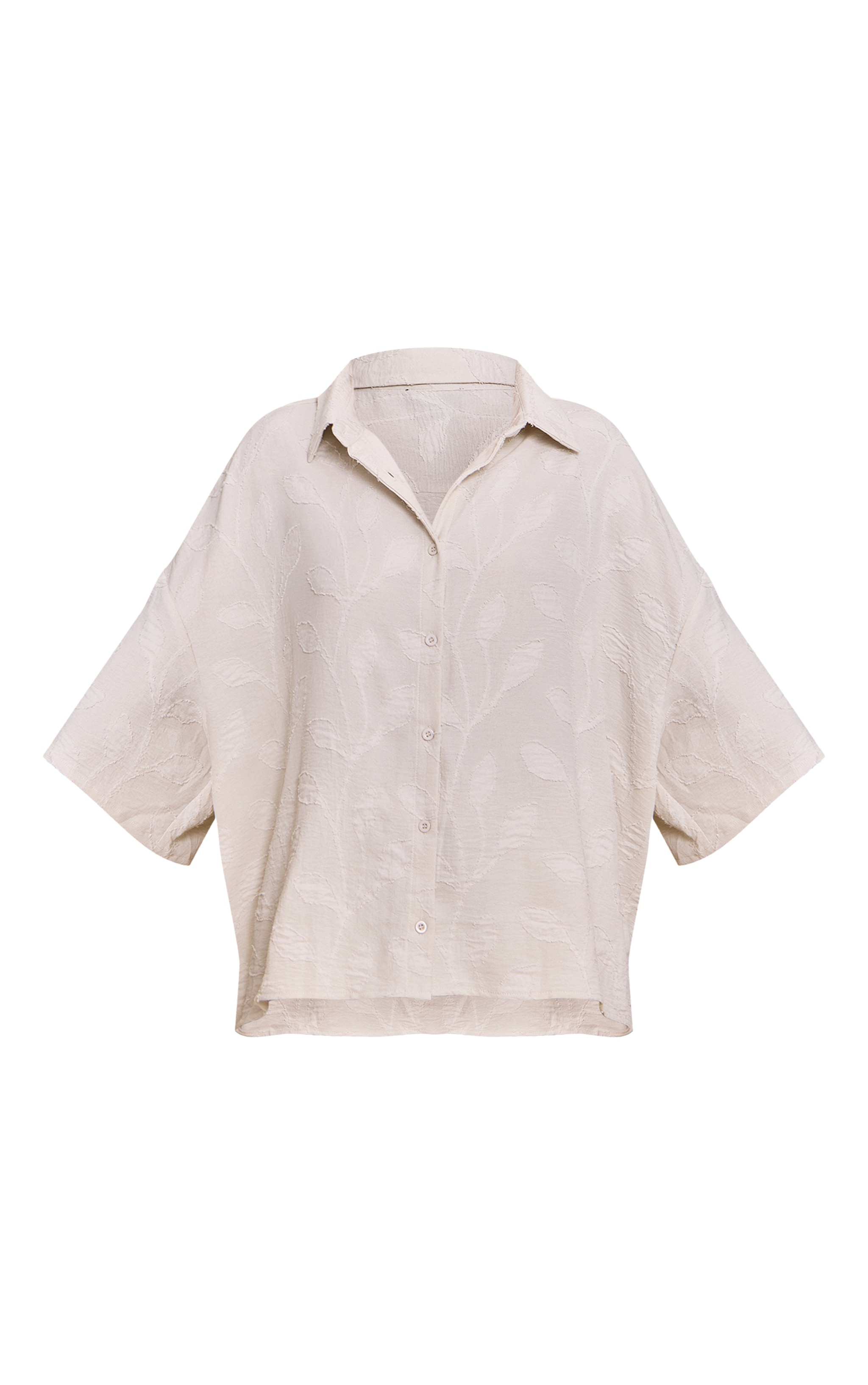 Cream Embroidered Floral Oversized Short Sleeve Shirt image 5