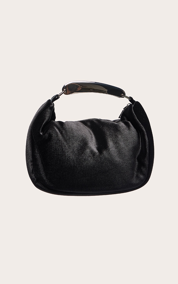 Black Velvet Silver Abstract Handle Hand Bag image 2