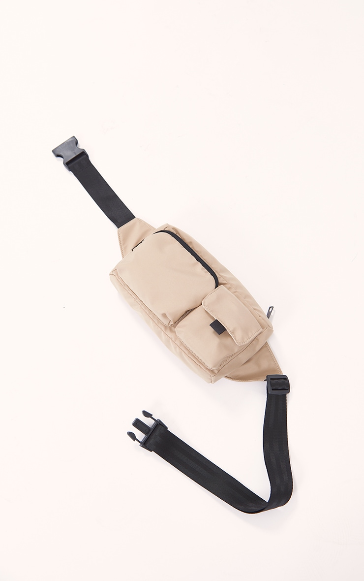 Stone Nylon Cargo Pocket Cross Body Bum Bag PrettyLittleThing