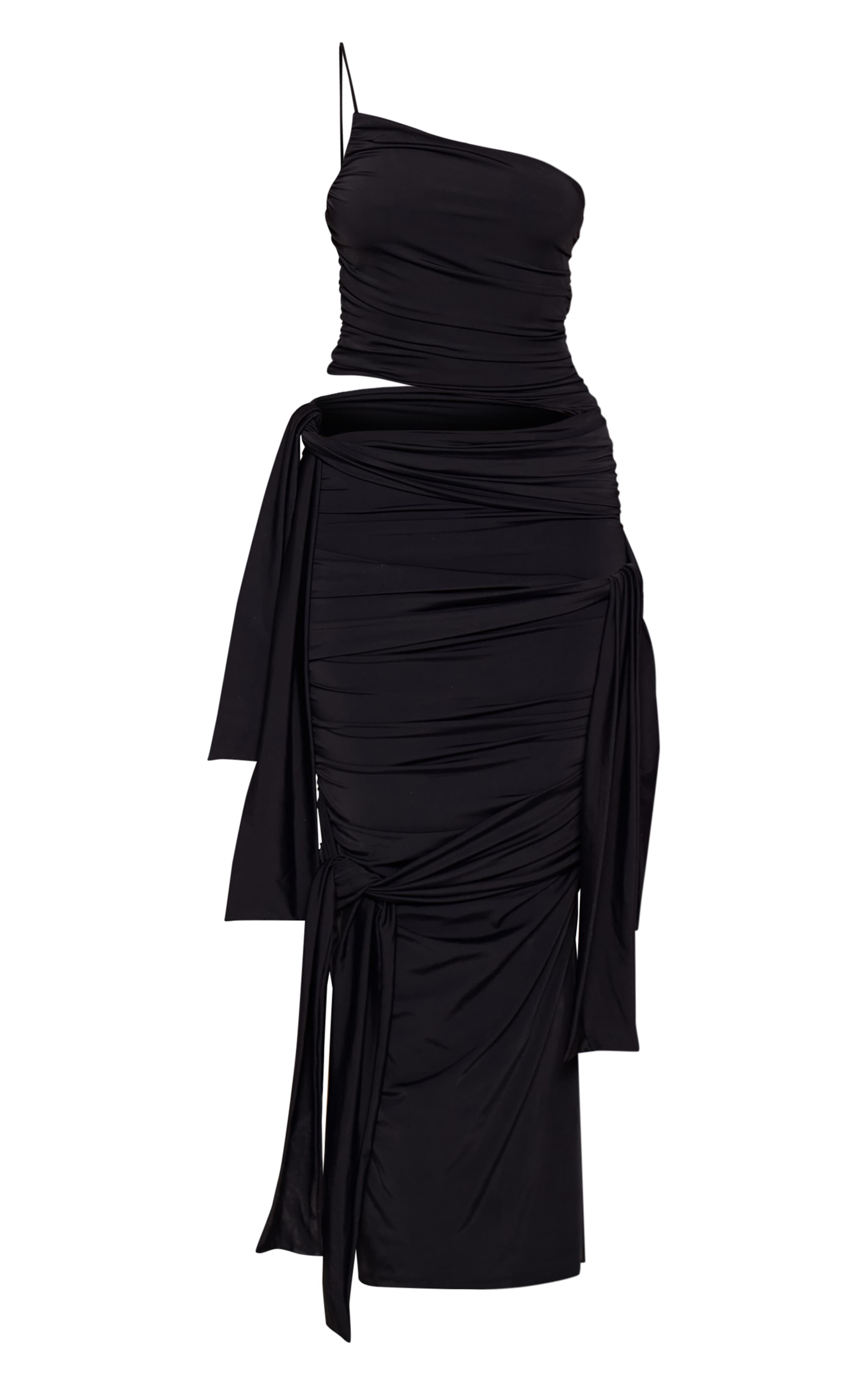 Black Slinky Jersey Knot Detail Cut Out One Shoulder Maxi Dress image 5