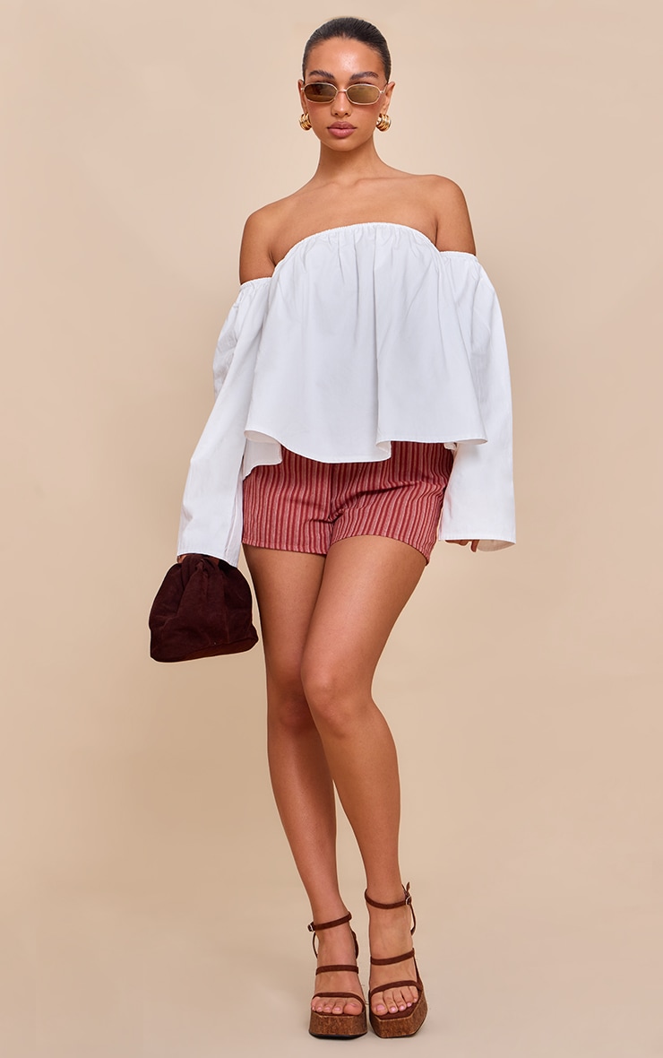 White Peach Skin Floaty Bardot Top image 3